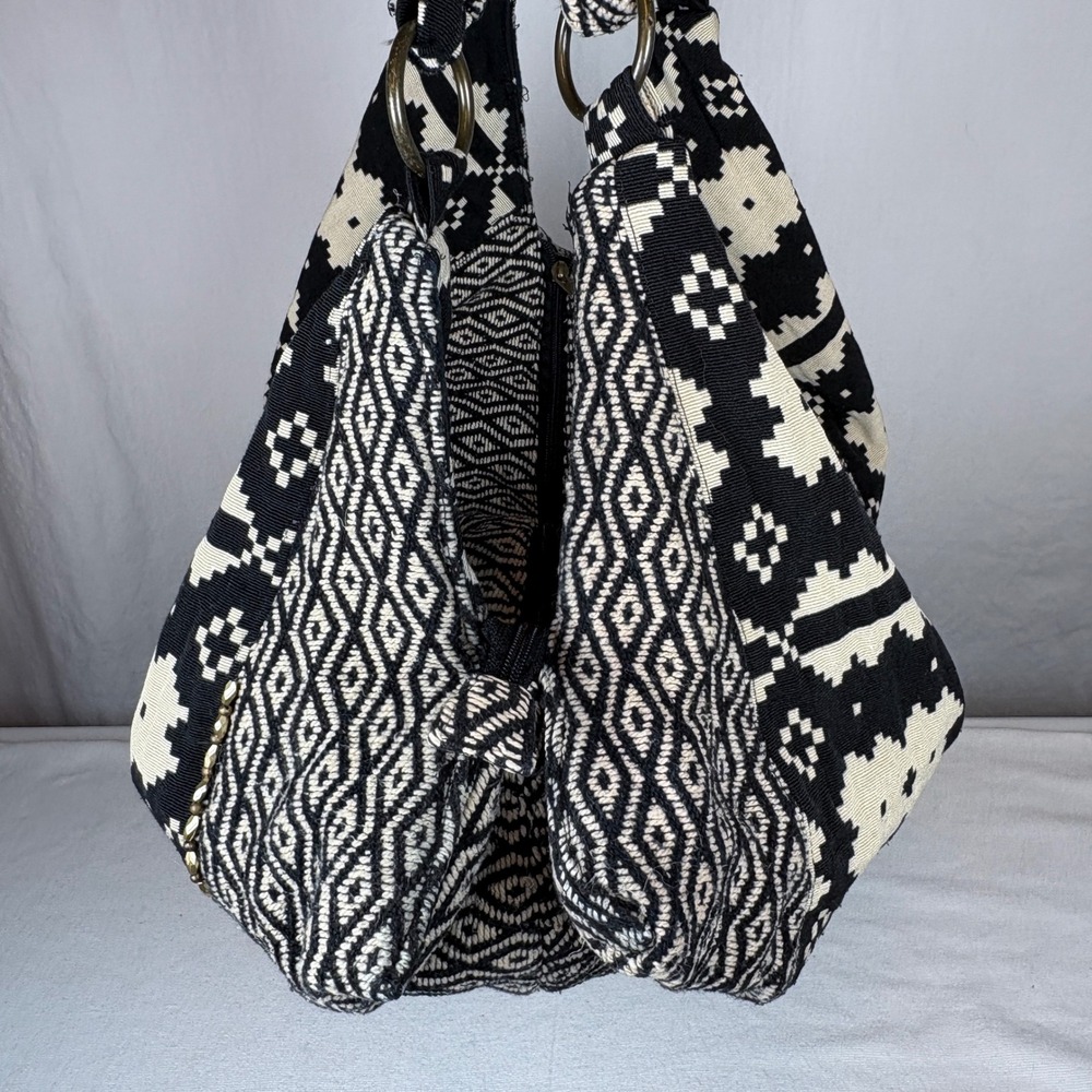 Stela 9 Shiva Boho Hobo Bag Geometric Black Ivory Braided Handle Shoulder Bag - Picture 5 of 16
